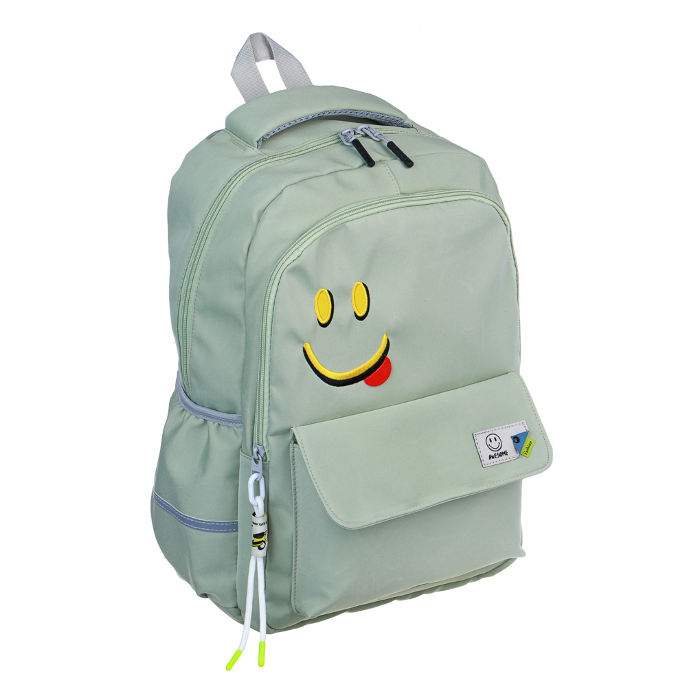 Рюкзак подростковый 42x28x15см, 2 отд., 3 карм., липучка, вышивка, усиленная ручка, ПЭ, фисташковый, арт.№ 254-743