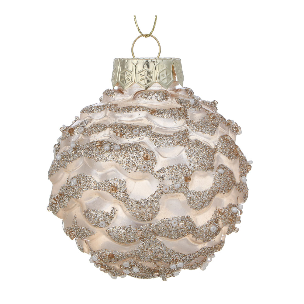 СНОУ БУМ Шар пластик 8 см, жемчужный, с глиттером, арт.№ 373-640