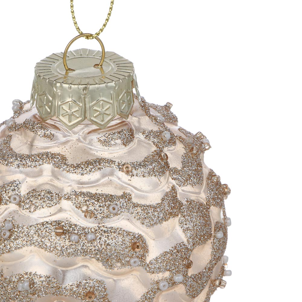 СНОУ БУМ Шар пластик 8 см, жемчужный, с глиттером, арт.№ 373-640