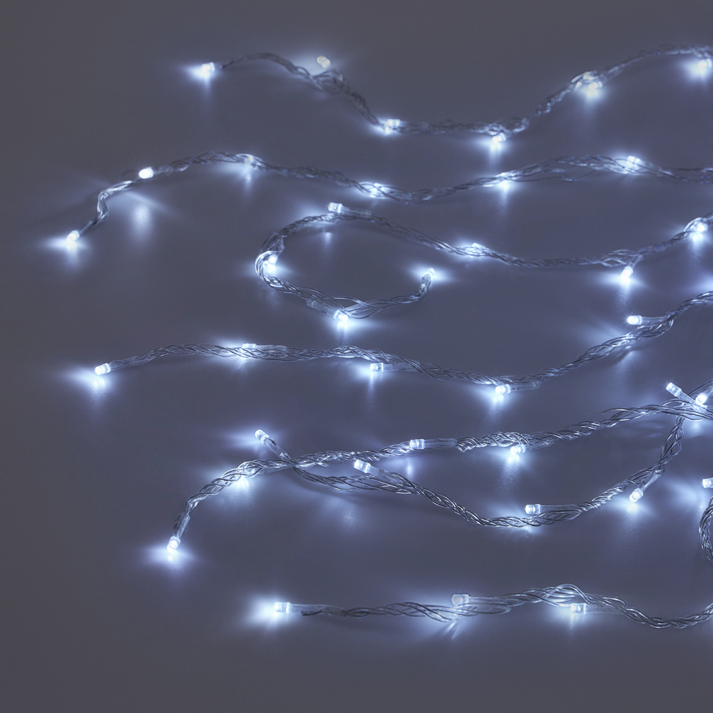 Гирлянда уличная 1,2х2 м СНОУ БУМ, 192 LED ламп, белое свечение, ПВХ прозрачный, 8 режимов, эффект водопада, 8 нитей, коннектор, 220В, арт.№ 382-023