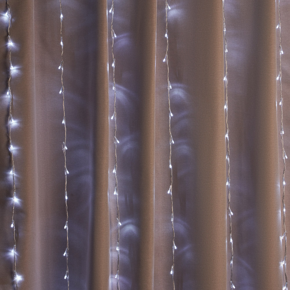 Гирлянда уличная 1,2х2 м СНОУ БУМ, 192 LED ламп, белое свечение, ПВХ прозрачный, 8 режимов, эффект водопада, 8 нитей, коннектор, 220В, арт.№ 382-023