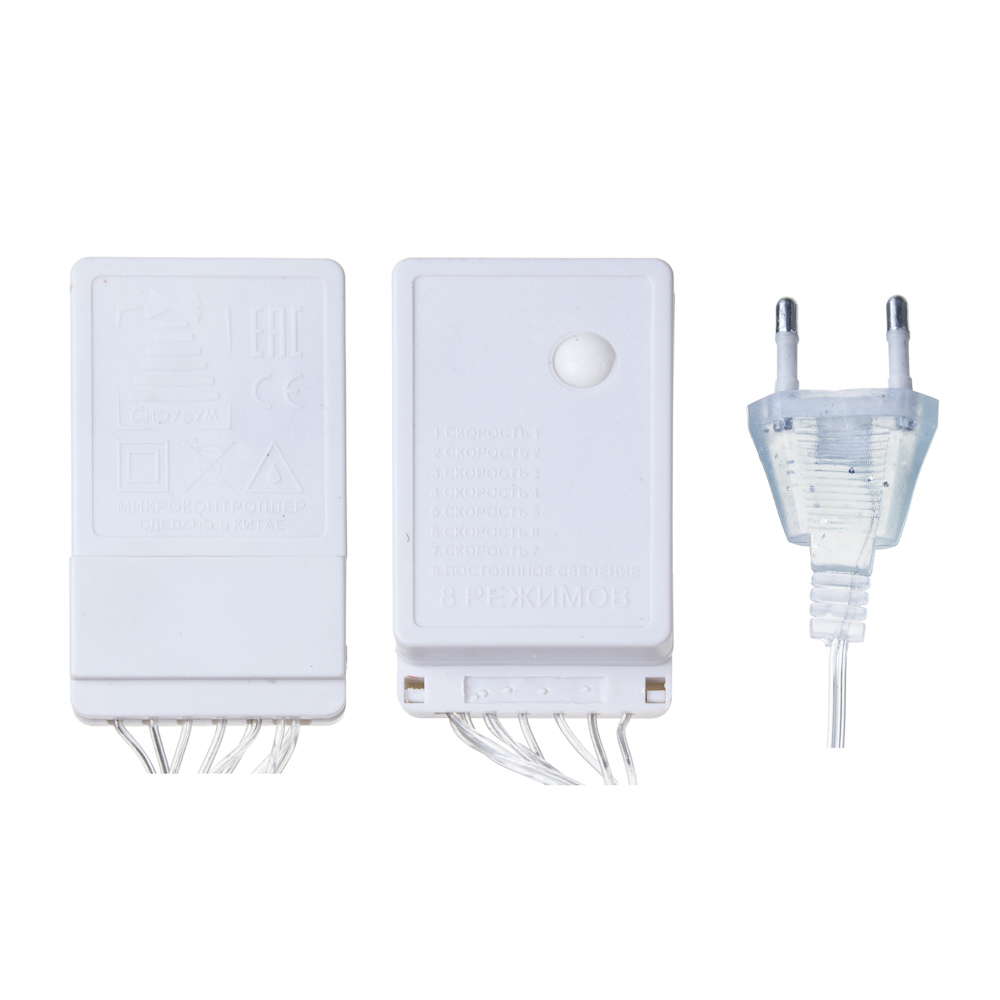 Гирлянда уличная 1,2х2 м СНОУ БУМ, 192 LED ламп, белое свечение, ПВХ прозрачный, 8 режимов, эффект водопада, 8 нитей, коннектор, 220В, арт.№ 382-023