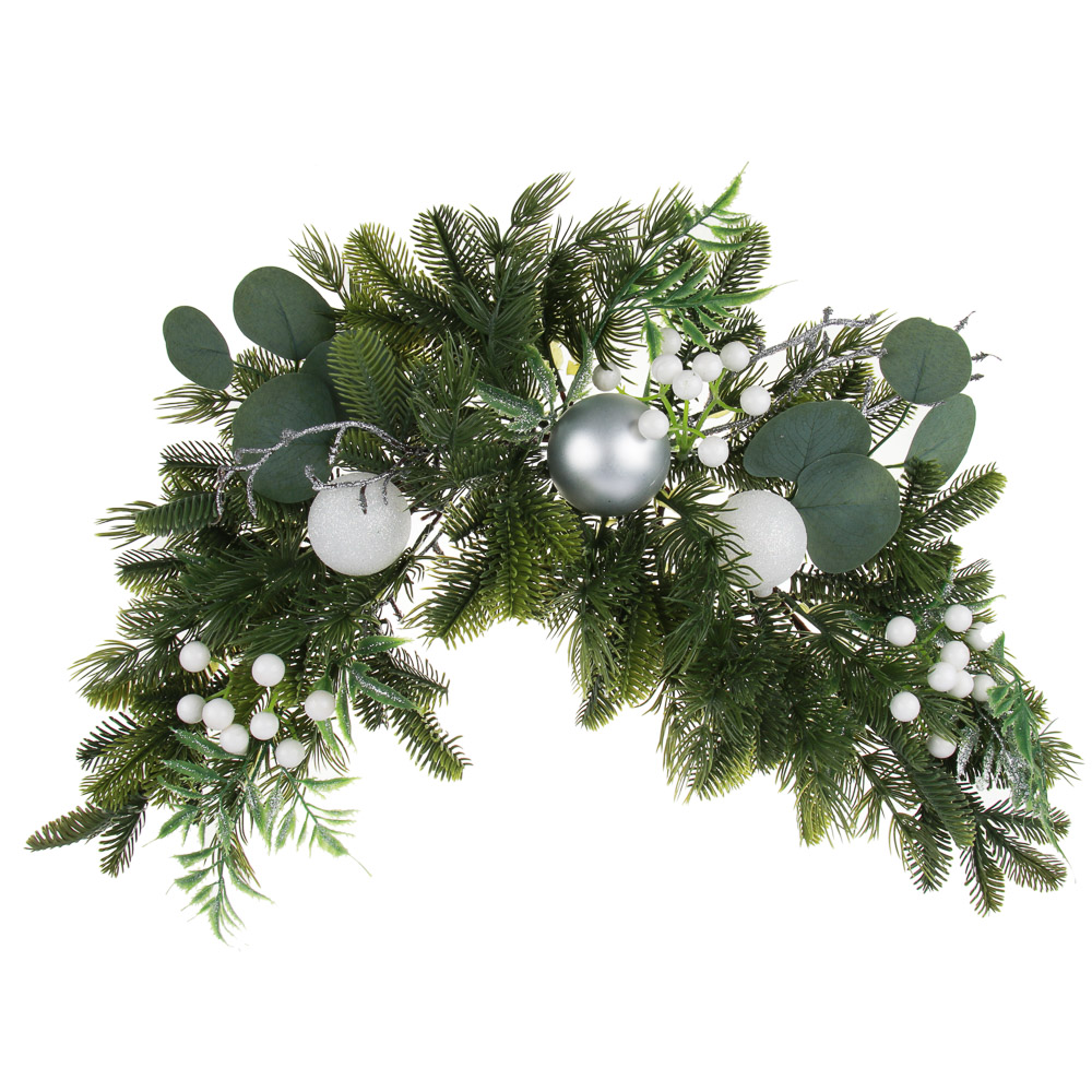 СНОУ БУМ Хвойное украшение с белым декором, 60x10x25см, пластик, арт.№ 386-221