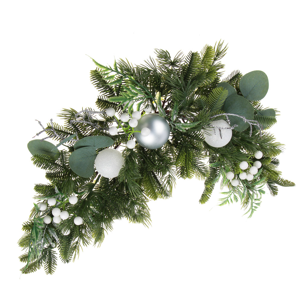 СНОУ БУМ Хвойное украшение с белым декором, 60x10x25см, пластик, арт.№ 386-221