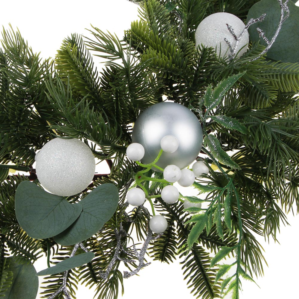 СНОУ БУМ Хвойное украшение с белым декором, 60x10x25см, пластик, арт.№ 386-221