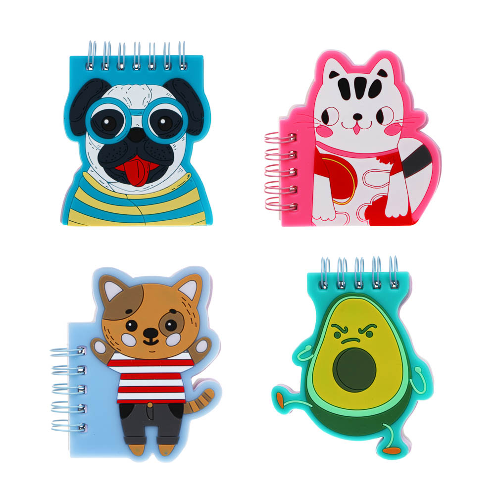 ClipStudio Записная книжка фигурная, 6,6-8,5x8,5-9,4 см, 80л.,облож. силикон,спираль,цв.листы,4 диз., арт.№ 557-016