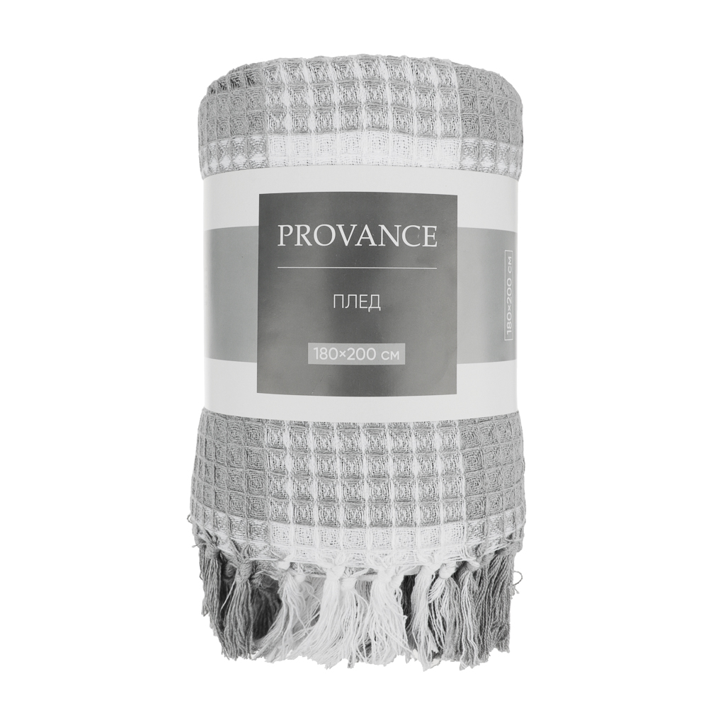PROVANCE Basic Плед хлопок, 180х200см, клетка, серый, арт.№ 486-020
