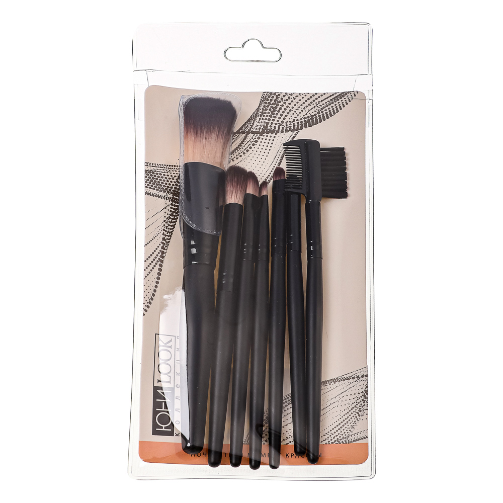 Набор кистей для макияжа 7шт професс тм ЮНИLOOK, дерево, синтетич.нейлон, 15см, черный, 26905-26, арт.№ 357-043