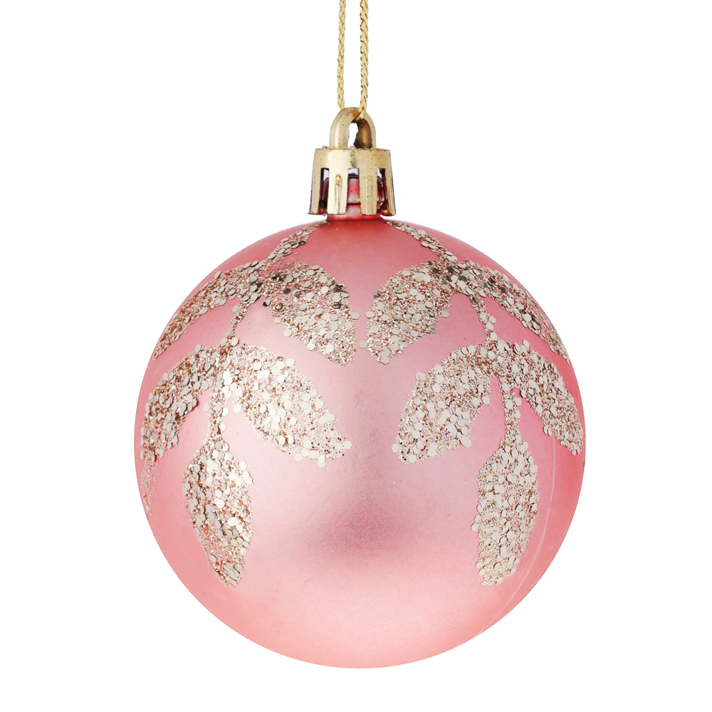 СНОУ БУМ Набор шаров 6 см, 6 шт, розовый, пластик, глиттер, 26-175, арт.№ 373-592