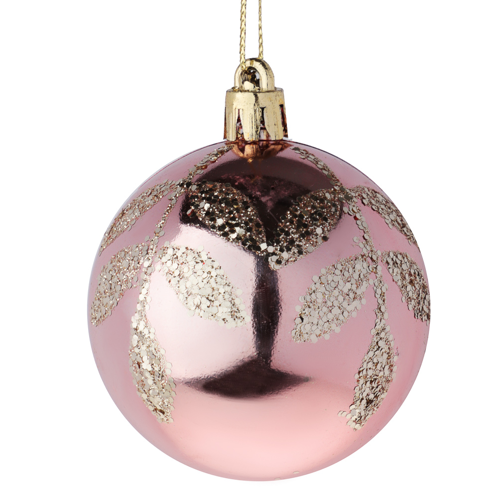 СНОУ БУМ Набор шаров 6 см, 6 шт, розовый, пластик, глиттер, 26-175, арт.№ 373-592
