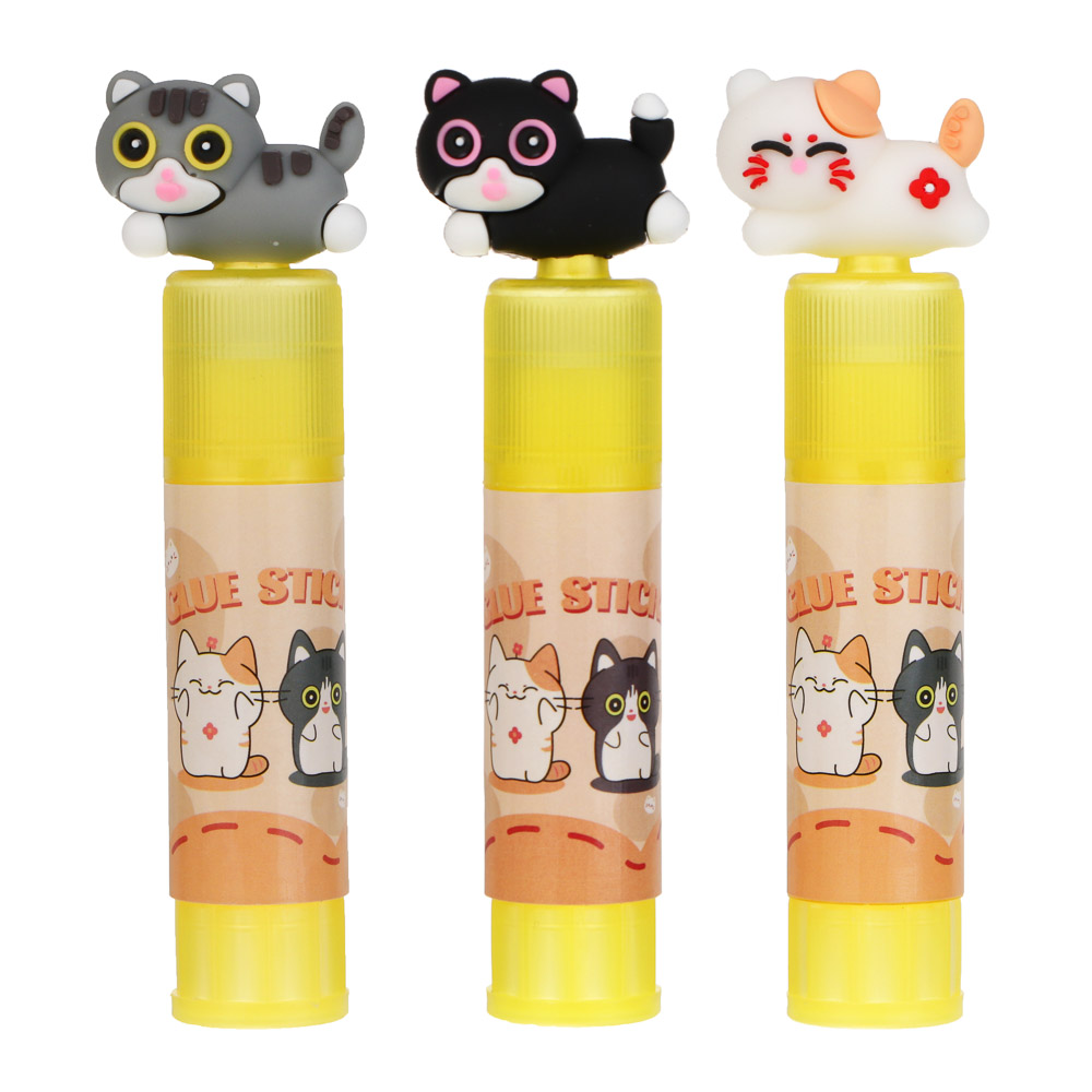Клей-карандаш 9гр PVA, "Котики", 3 дизайна, шоу-бокс, арт.№ 532-102