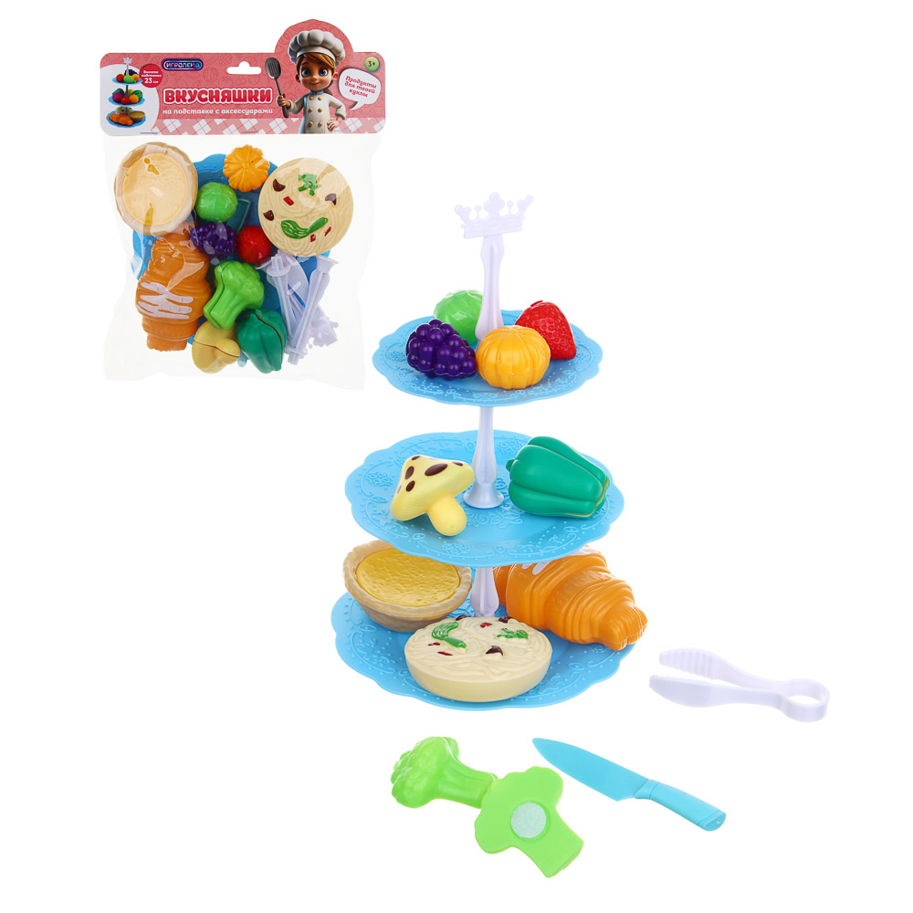 ИГРОЛЕНД Продукты на подставке "Вкусняшки", с аксессуарами в пакете, PP, PVC,21х26 см, 3 диз, арт.№ 294-187