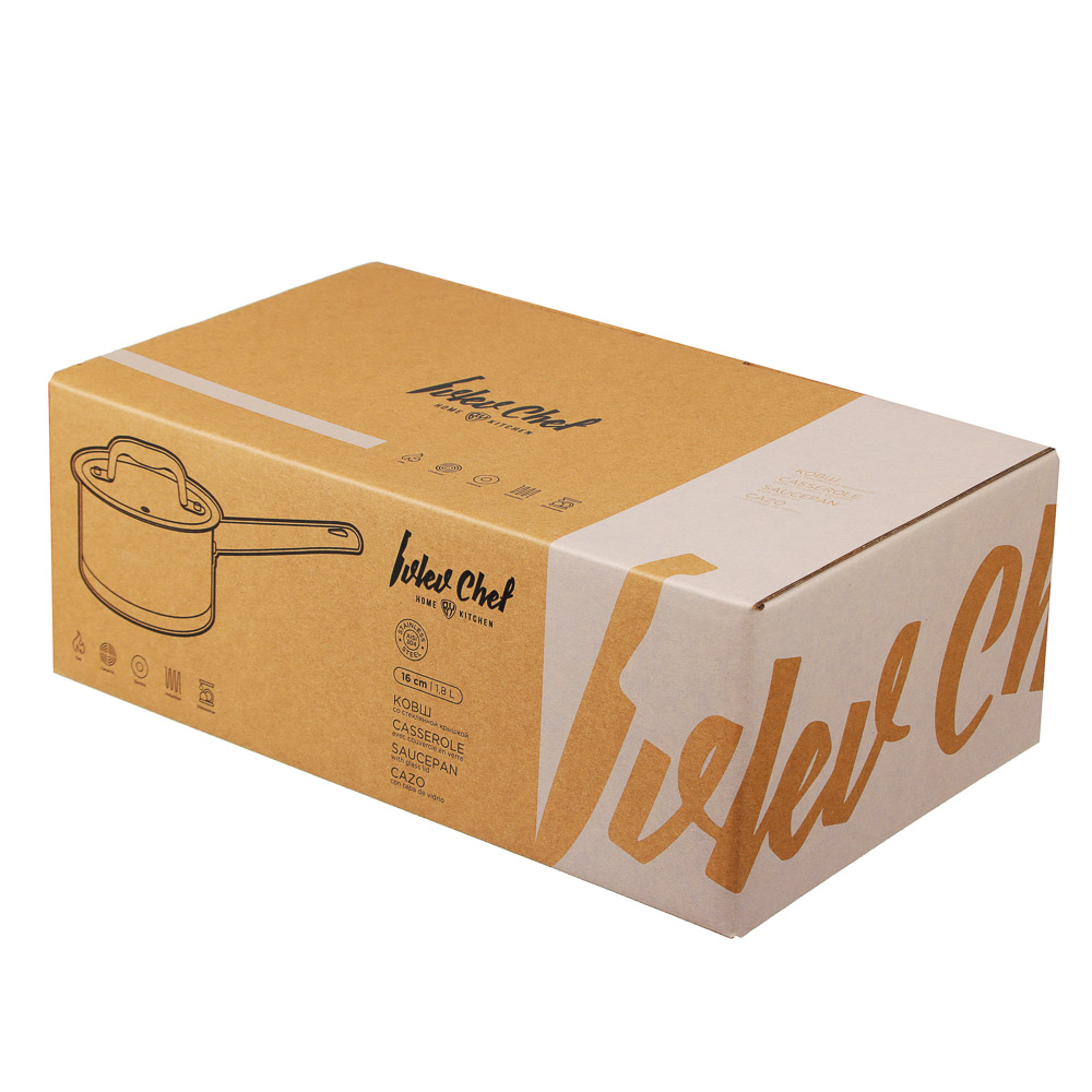 Ivlev Chef Royal Ковш 16х9см 1,8л, со стекл. крышкой, индукция, нерж.сталь 18/10, арт.№ 822-218