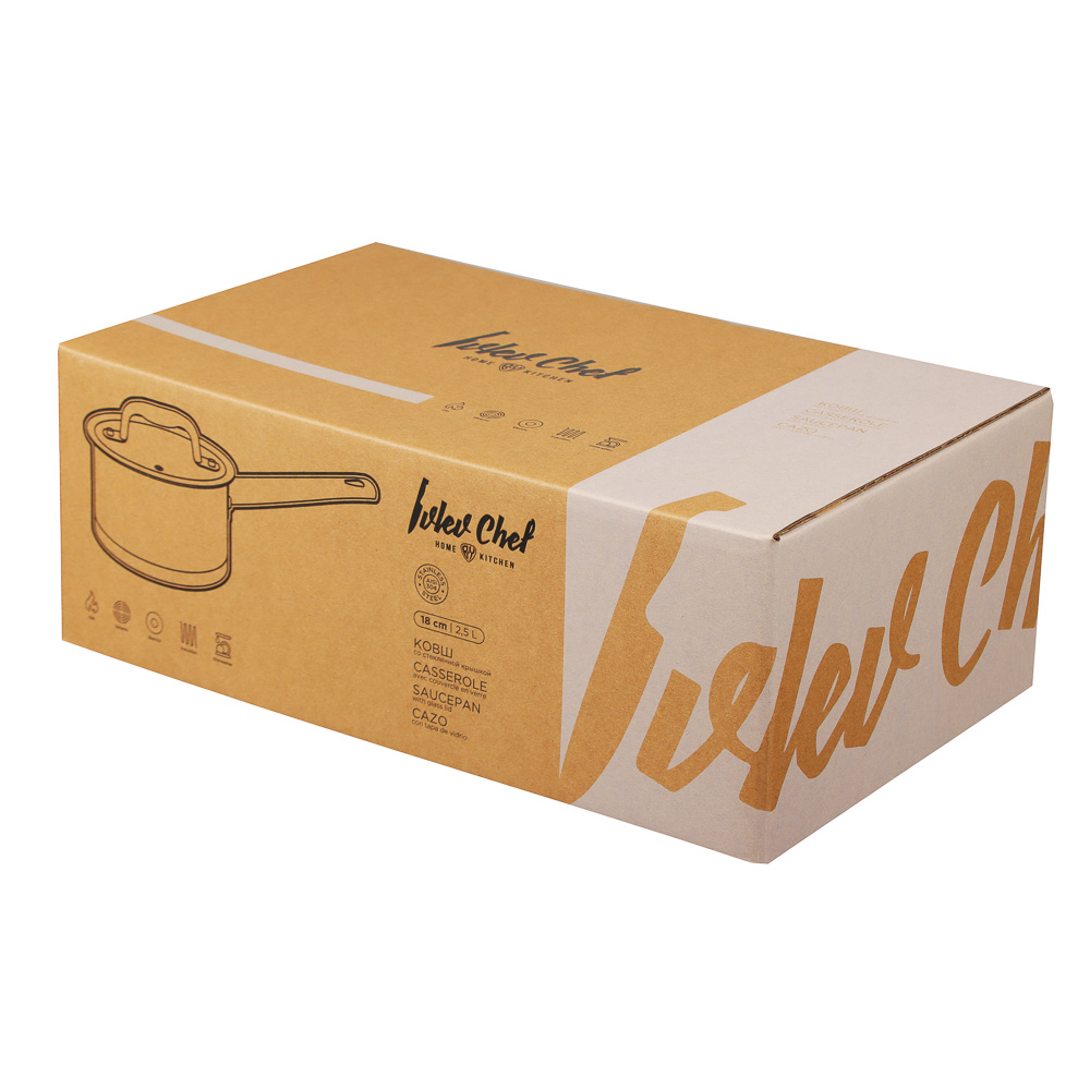 Ivlev Chef Royal Ковш 18х10см 2,5л, со стекл. крышкой, индукция, нерж.сталь 18/10, арт.№ 822-219