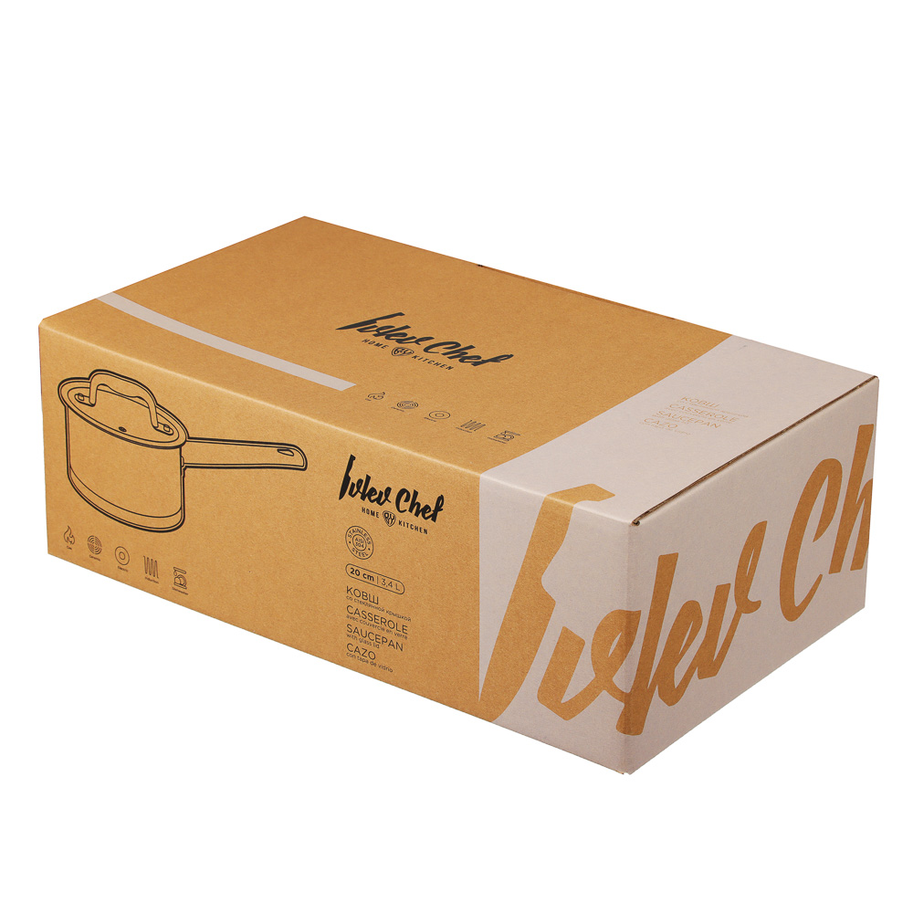 Ivlev Chef Royal Ковш 20х11см 3,4л, со стекл. крышкой, индукция, нерж.сталь 18/10, арт.№ 822-220