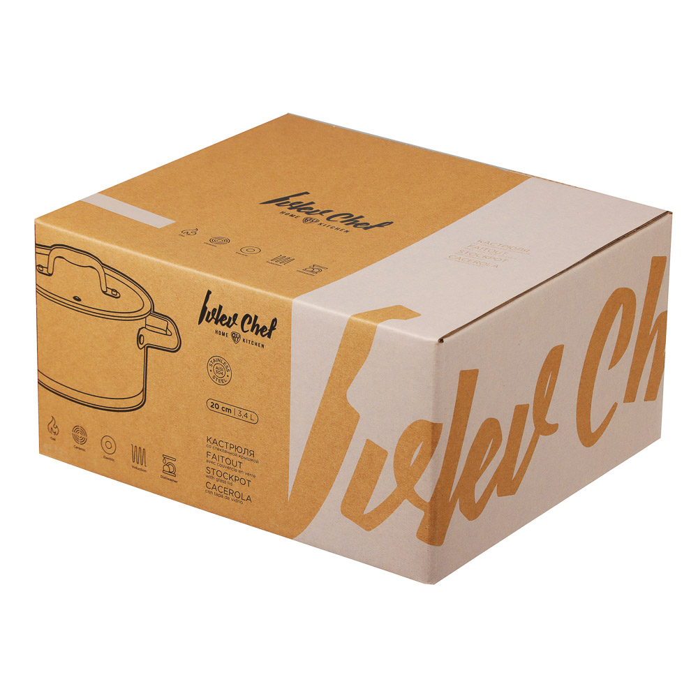 Ivlev Chef Royal Кастрюля 20х11см 3,4л, со стекл. крышкой, индукция, нерж.сталь 18/10, арт.№ 822-221