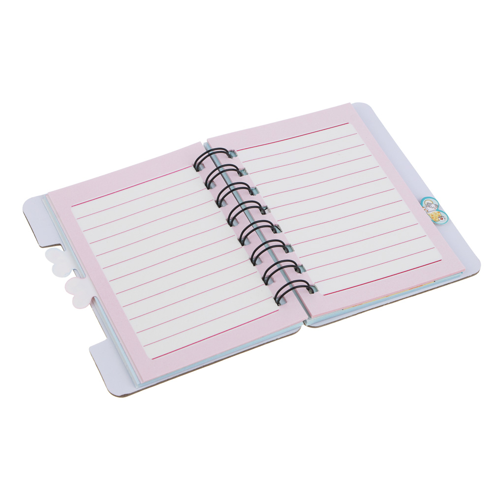 Записная книжка 12х9,3см, 57 листов, "Котики в газировке", картон, спираль, 3 разделителя, 4 дизайна, арт.№ 557-001