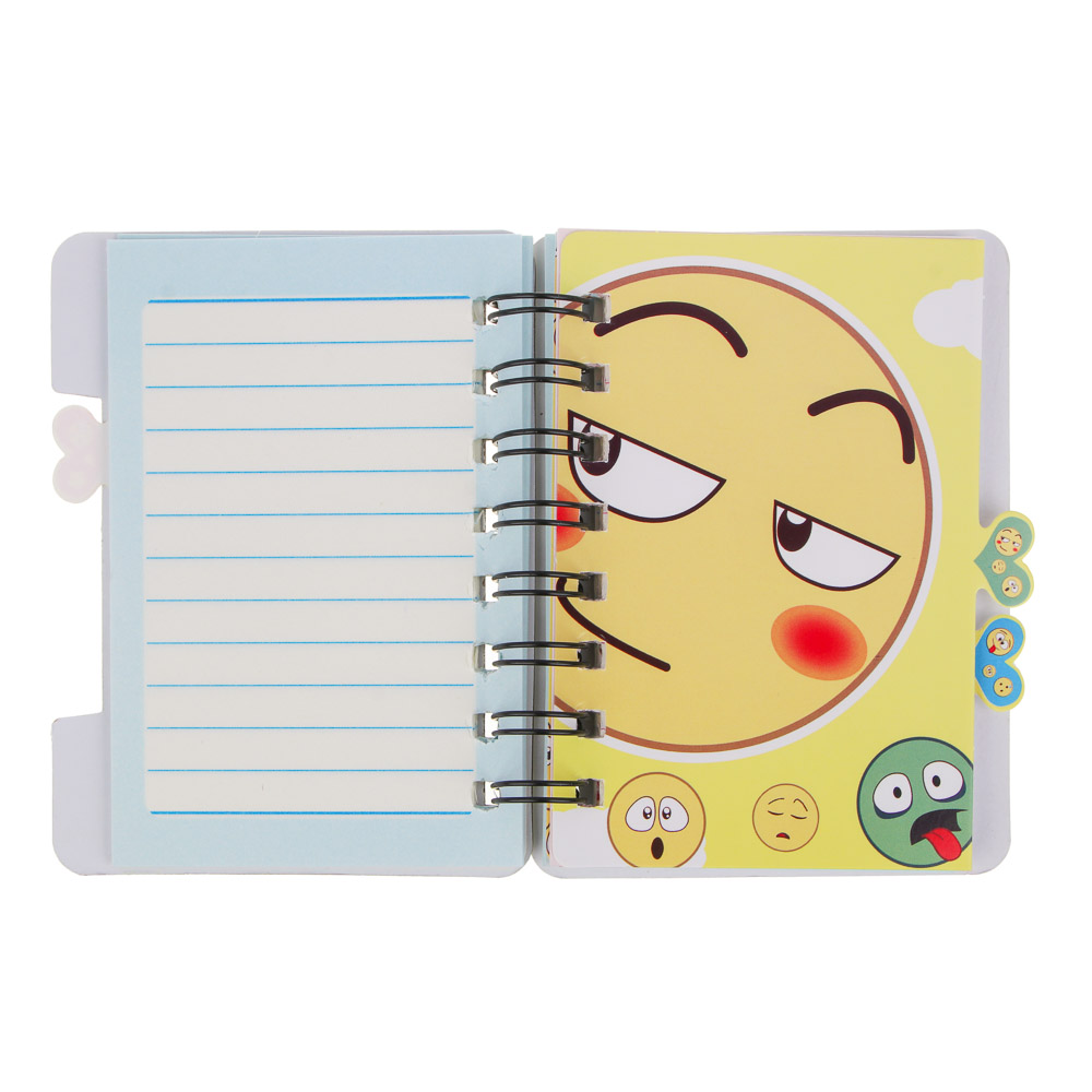 Записная книжка 12х9,3см, 57 листов, "Смайлики", картон, спираль, 3 цветных разделителя, 4 дизайна, арт.№ 557-002