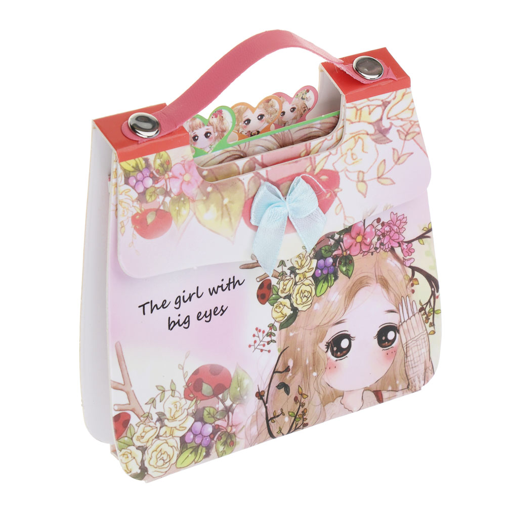 Записная книжка фигурная, 11,3х9,8см, 57л., "Девочки", в форме сумочки, клапан на лип., ручка, 4 диз, арт.№ 557-010