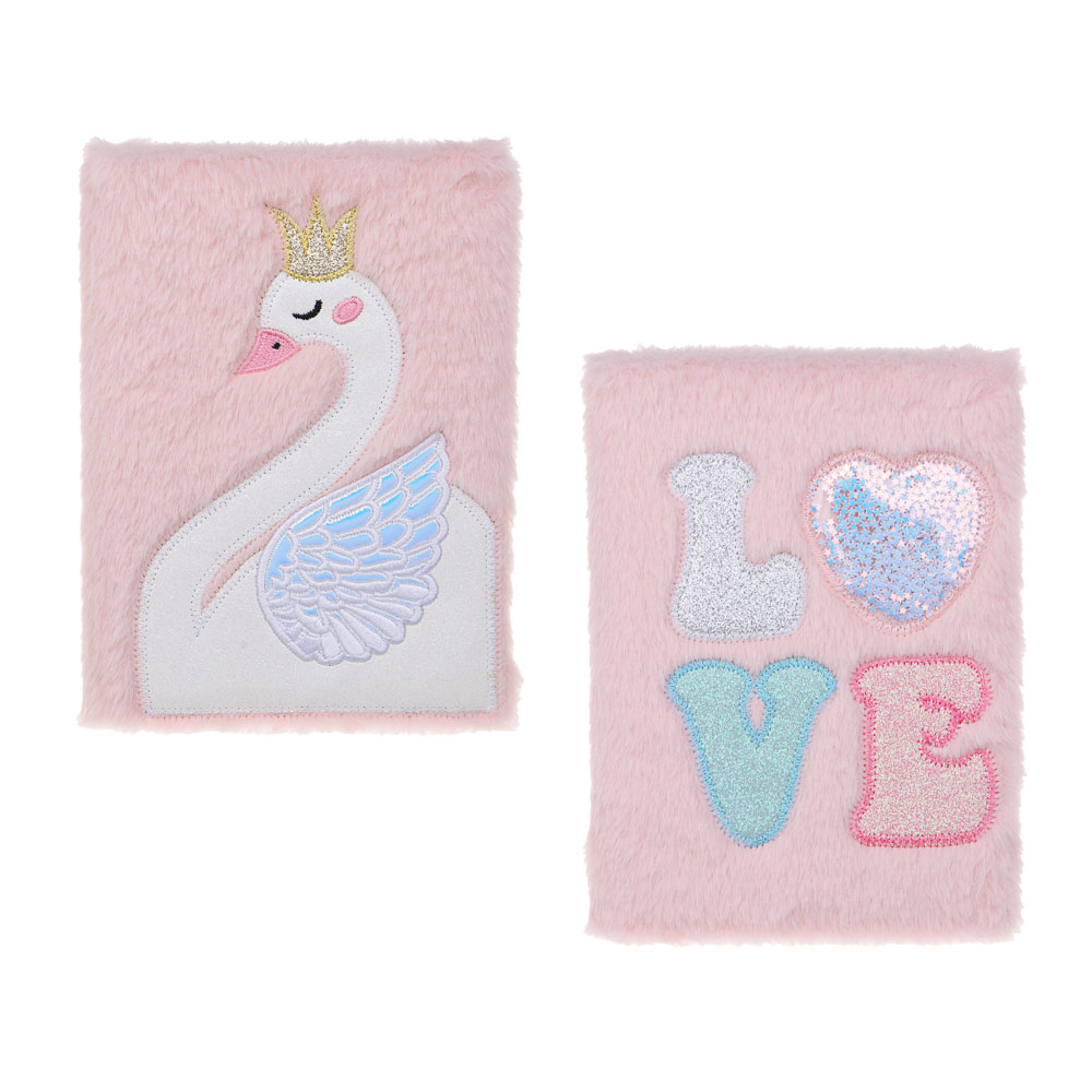 Записная книжка B6, 18х13см, 80 листов, твердая обложка, плюш, нашивка, вышивка, 2 дизайна, арт.№ 557-037