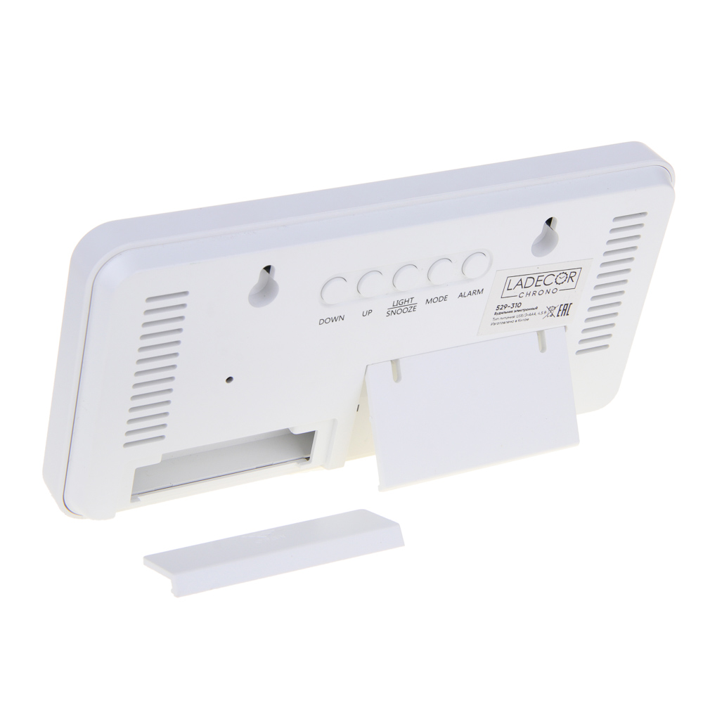 LADECOR CHRONO Будильник электронный, 16,5x1,5x8 см, АВС пластик, 3xAАA, оправа цвет белый, арт.№ 529-310