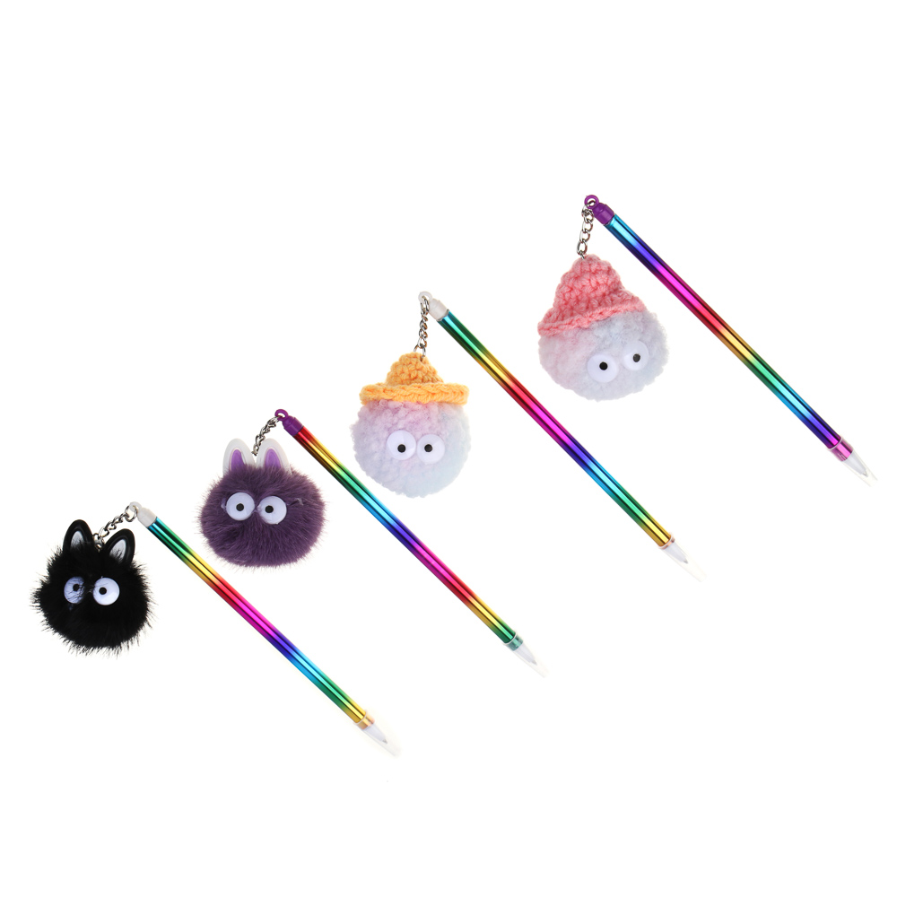 Ручка шариковая синяя, подвеска в форме пушистиков с ушками, пластик, корпус 17,5 см, 4 дизайна, арт.№ 526-024