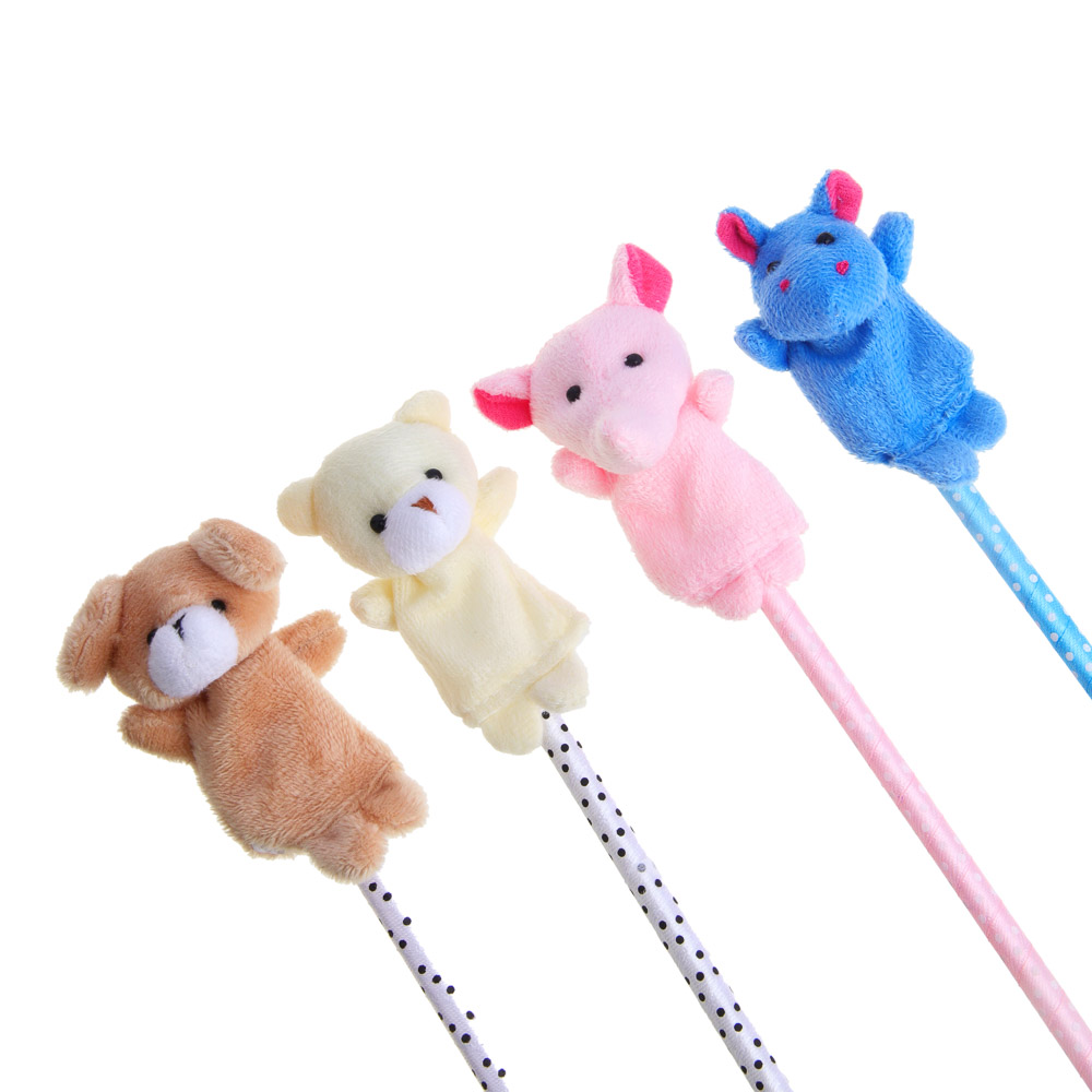 Ручка шариковая синяя, наконечник в форме зверят, корпус 18,5см с эфф.голографии, ткань, PP, 4диз., арт.№ 526-028