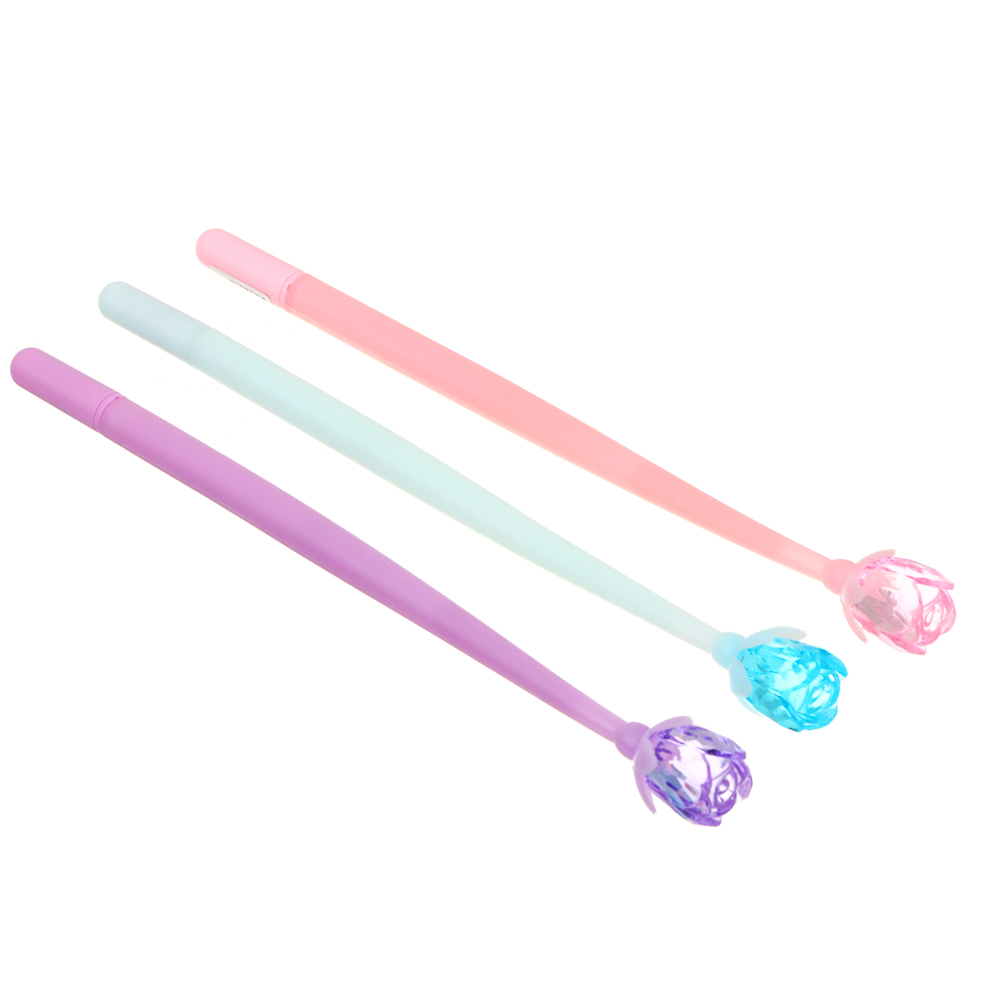 Ручка шариковая синяя, гибкий корпус, наконечник в форме цветка, пластик, акрил, 22,5см, 3 дизайна, арт.№ 526-029