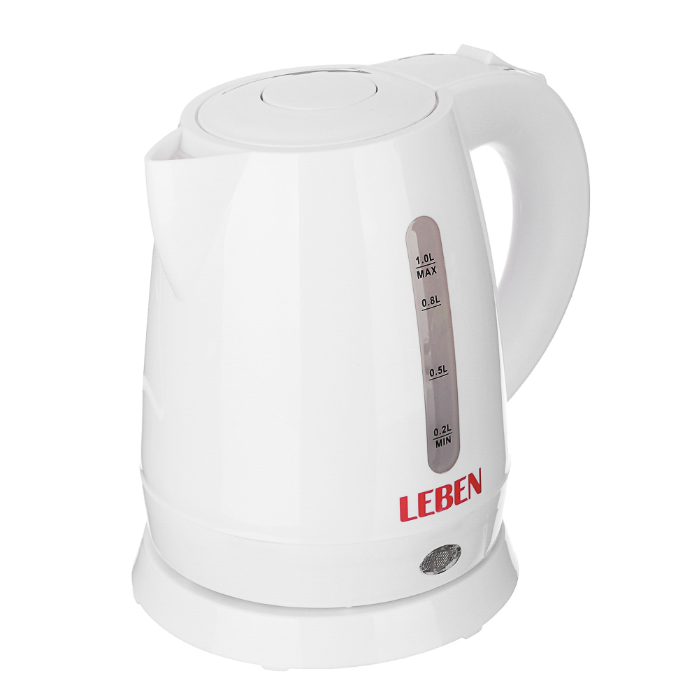 LEBEN Чайник электрический 1,0л, 1350Вт, скрытый нагр.элемент, пластик, 2 цвета, арт.№ 291-044