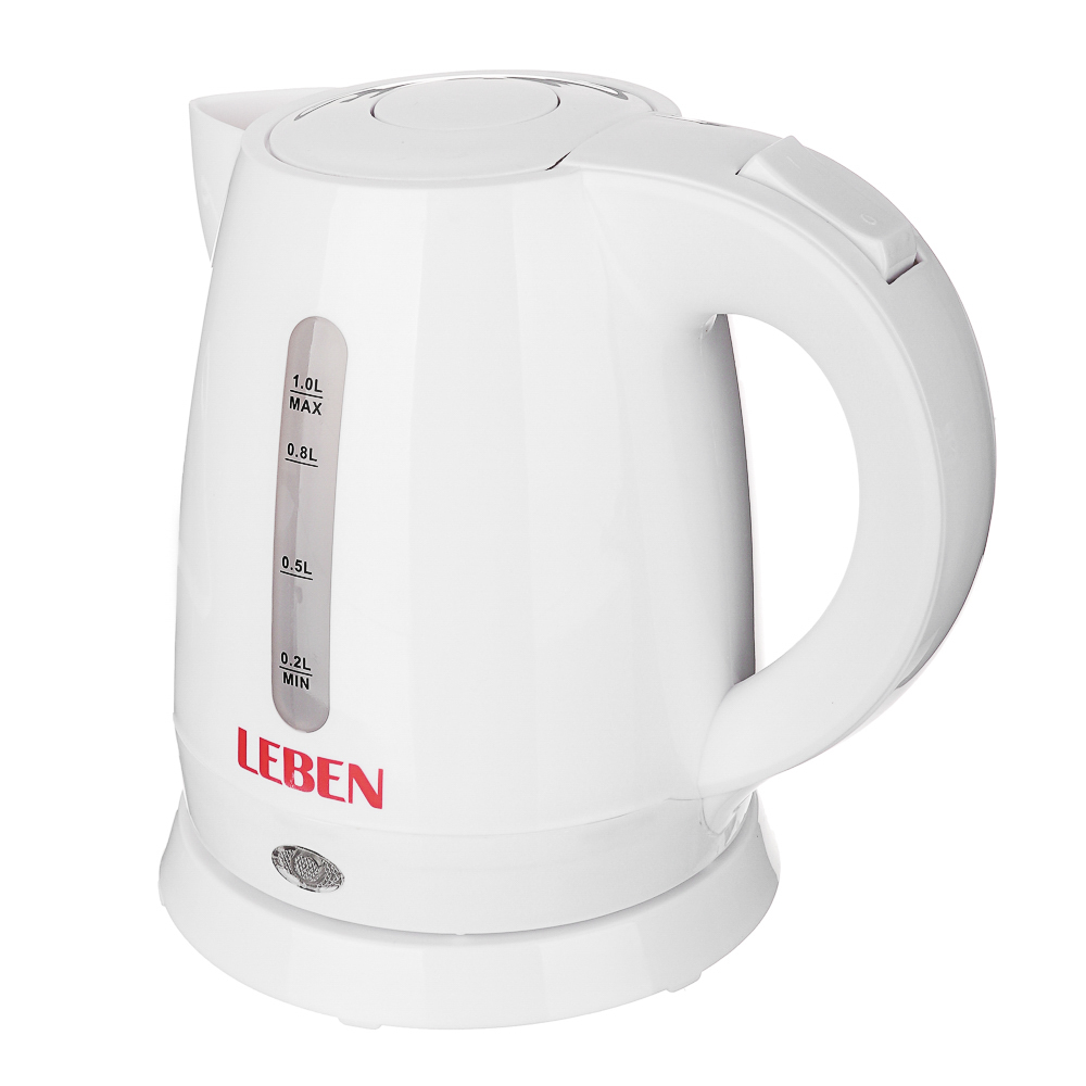 LEBEN Чайник электрический 1,0л, 1350Вт, скрытый нагр.элемент, пластик, 2 цвета, арт.№ 291-044