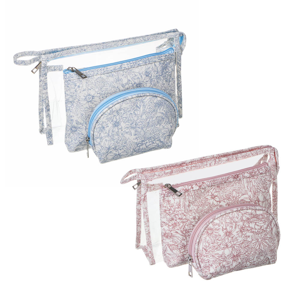 ЮL Косметички в наборе 3 шт Флора, ПВХ, ПЭ, 25х16х8см/20х14х3см/15х10х6см, 2 цвета, арт.№ 327-327