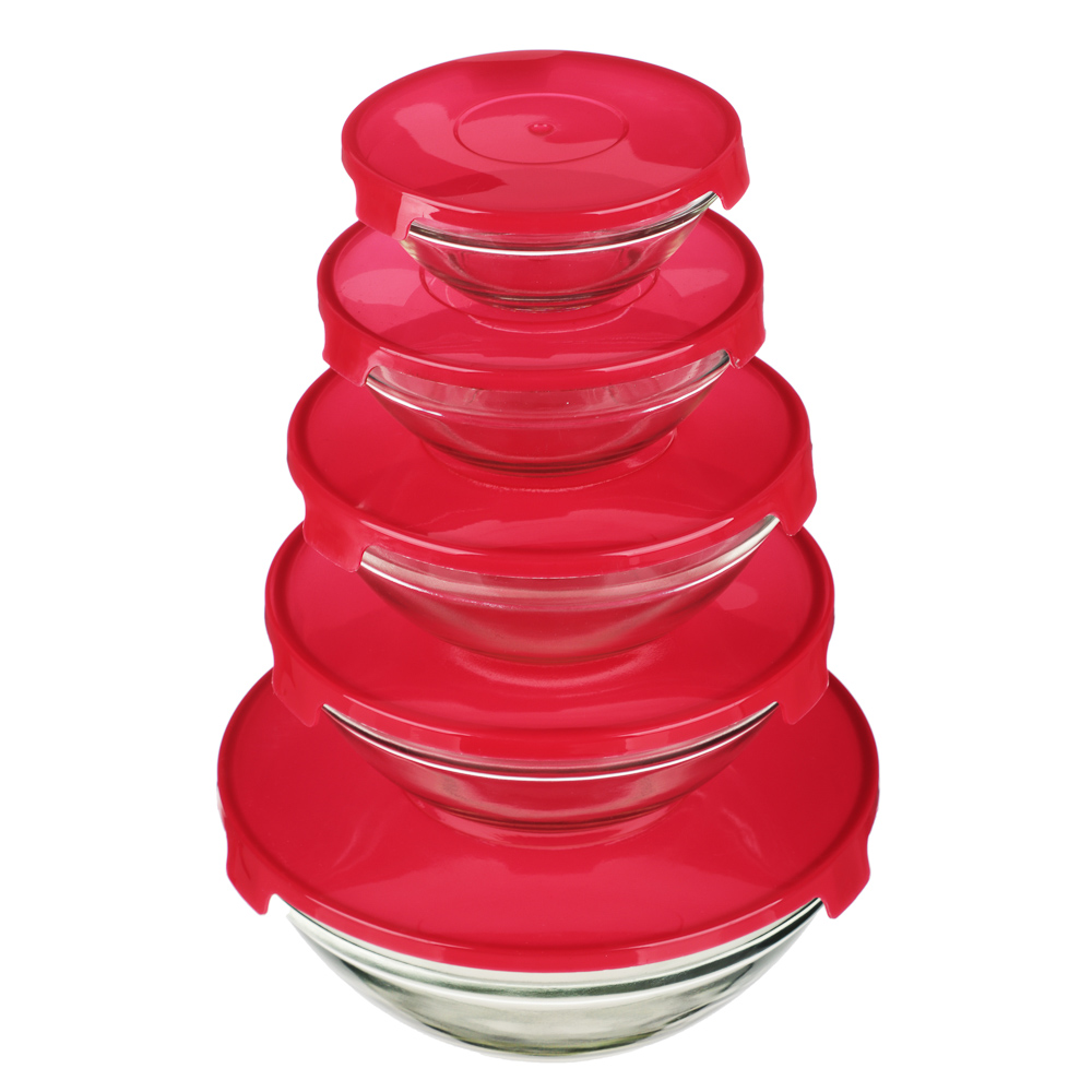 Набор контейнеров с крышкой 5шт (140мл, 210мл, 350мл, 450мл, 850мл), стекло, полипропилен, арт.№ 828-170