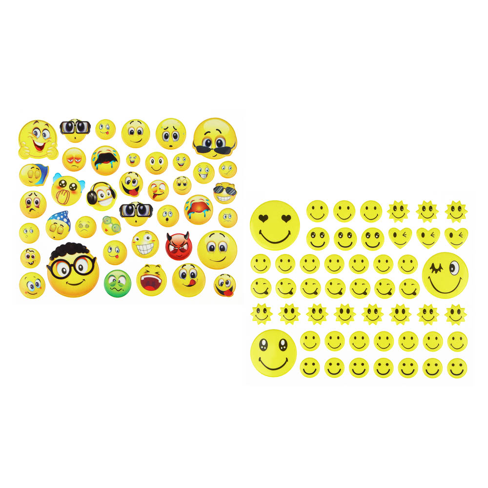 Набор наклеек, ПВХ, в виде смайликов, 16х17см, 2 дизайна, арт.№ 503-479