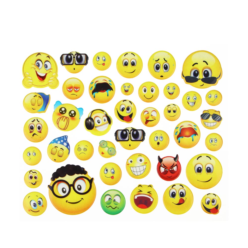 Набор наклеек, ПВХ, в виде смайликов, 16х17см, 2 дизайна, арт.№ 503-479