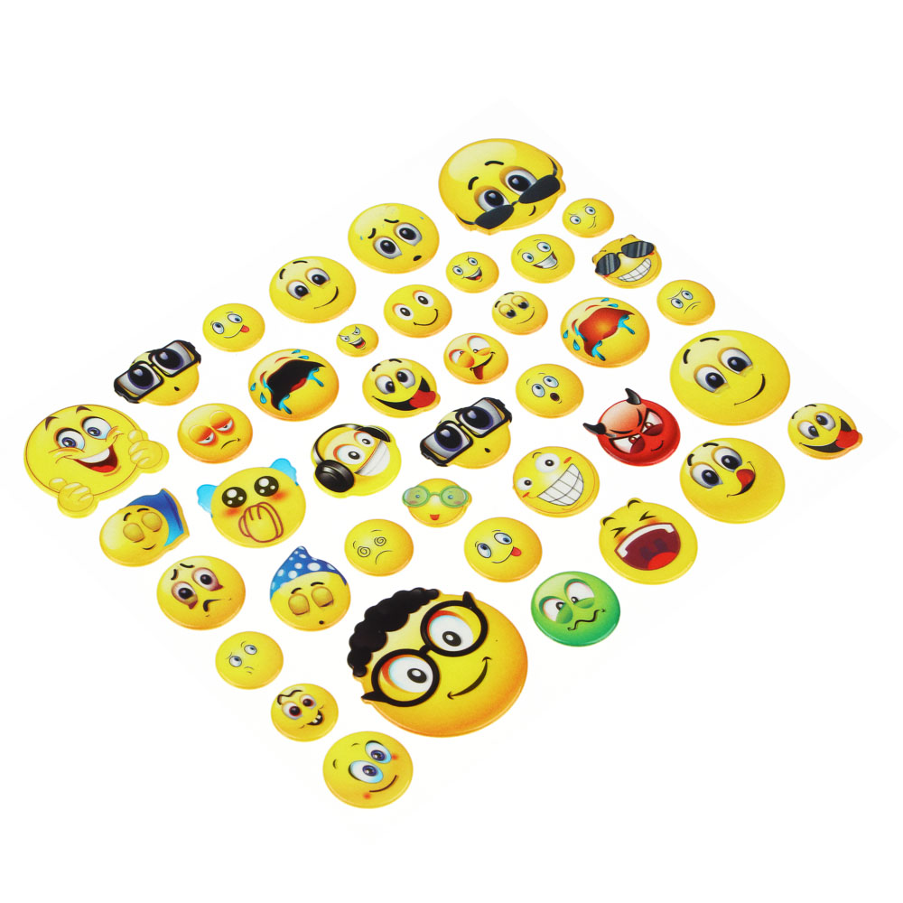 Набор наклеек, ПВХ, в виде смайликов, 16х17см, 2 дизайна, арт.№ 503-479
