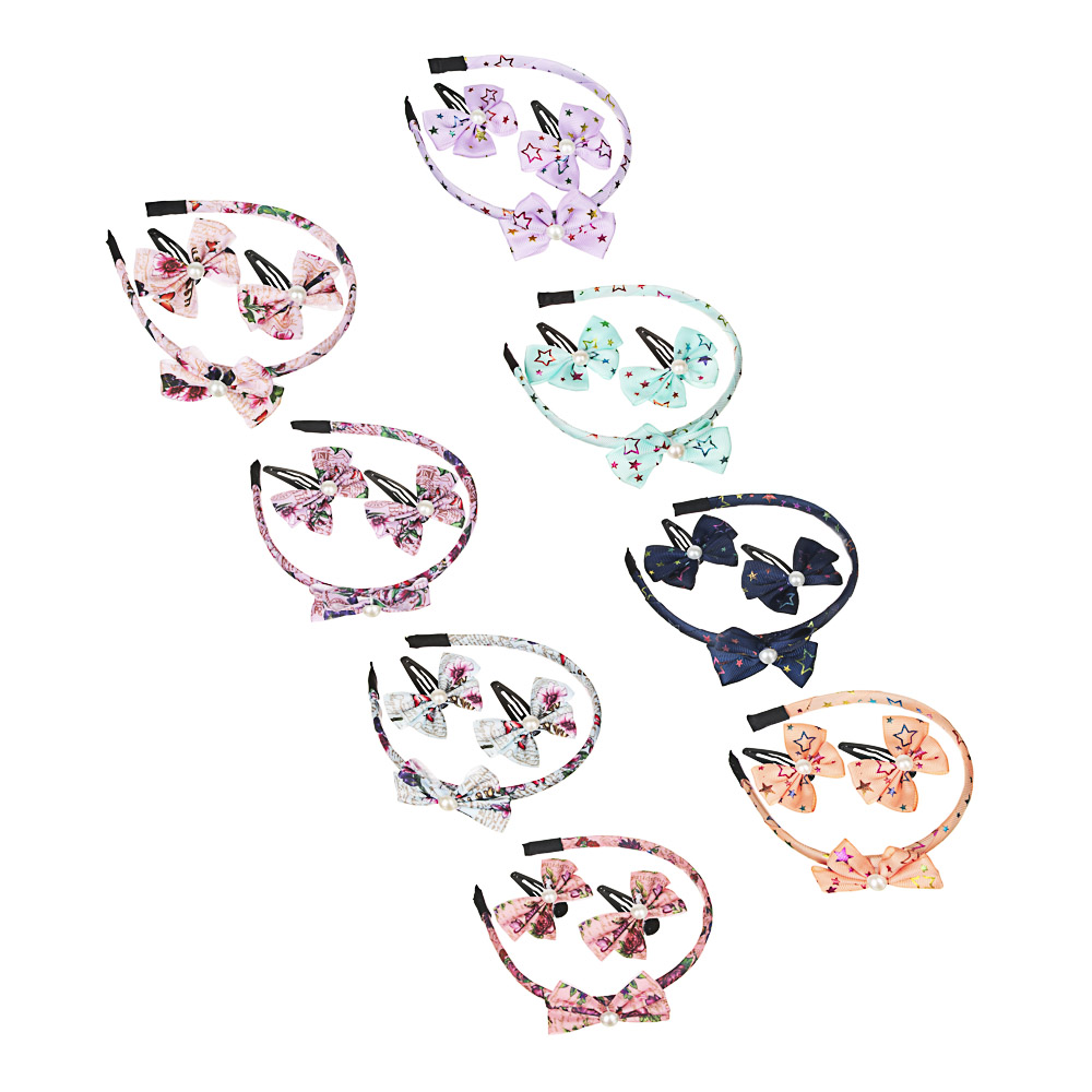 BERIOTTI Набор для волос: ободок 1см, заколка 2шт 4,5см, полиэстер, полистирол, металл, 2 дизайна, арт.№ 316-306