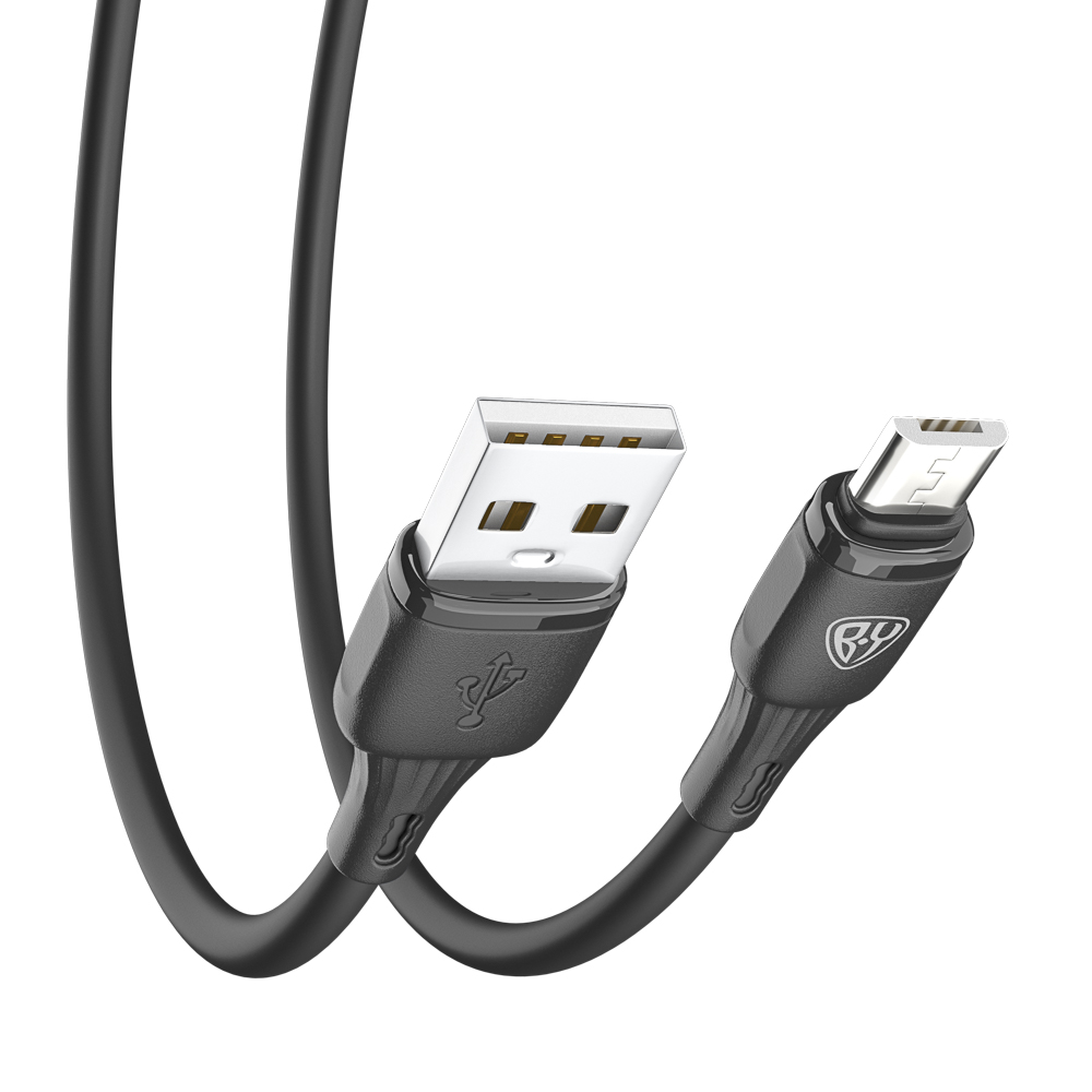 Кабель для зарядки USB(A)-microUSB BY Twist, 18Вт, 1 м, 3A, гибкий силикон, чёрный, арт.№ 931-628