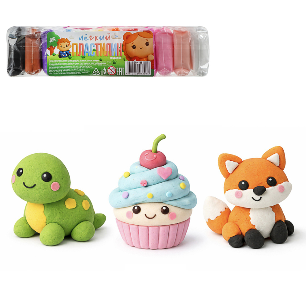 Легкий пластилин "Русские Супергерои", BY, 12 цветов, 23х6см, полимер, арт.№ 289-188