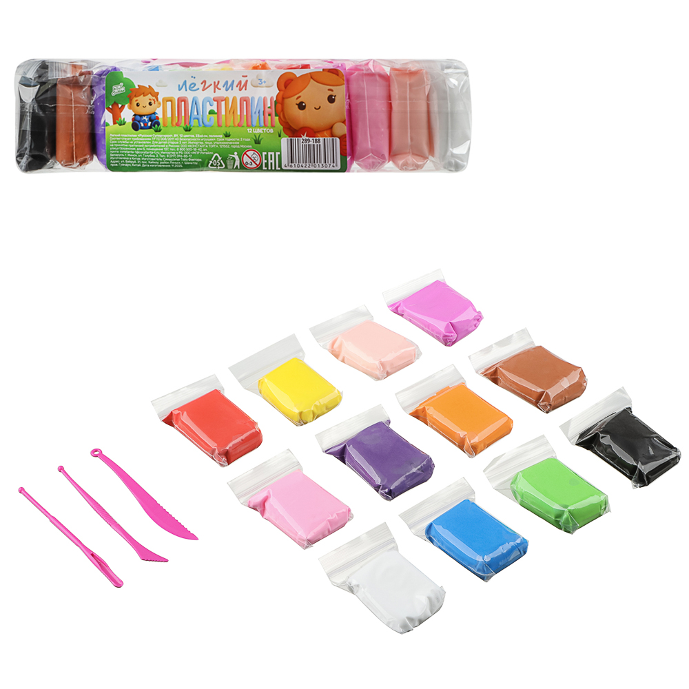 Легкий пластилин "Русские Супергерои", BY, 12 цветов, 23х6см, полимер, арт.№ 289-188