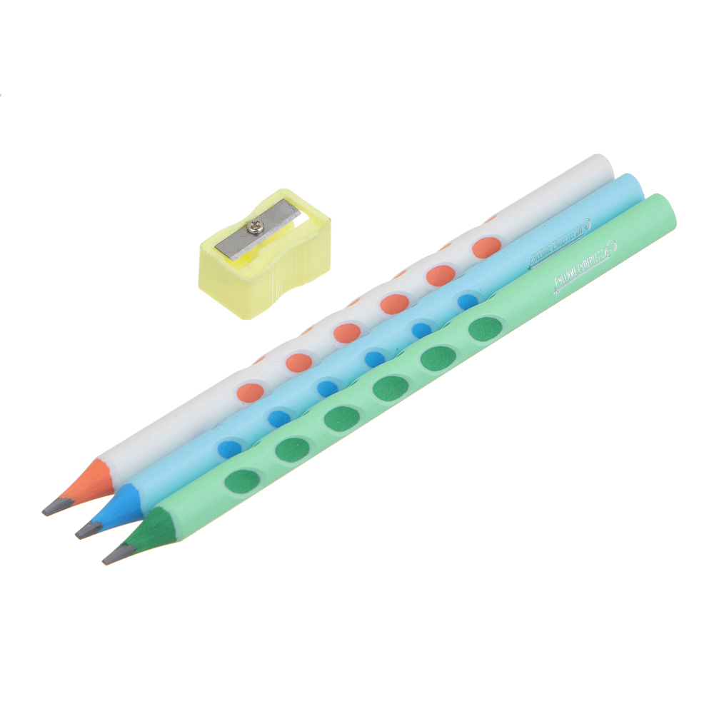 BY Русские Супергерои Набор из 3х черногр. карандашей (3-гран.,утолщ.) и точилки, блистер, "Джуниор", арт.№ 801-036