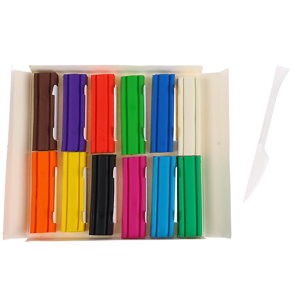 FLOMIK Пластилин мягкий, 12цв. 240г, со стеком, в картонной коробке с выб.лаком, ПРЕМИУМ, арт.№ 239-054