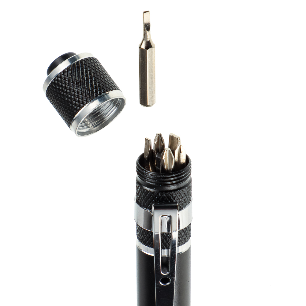 ЕРМАК Фонарь-мультиинструмент, с клипсой для крепления, 6 отверток, 4xLR41, 12,8х1,6см, арт.№ 209-003