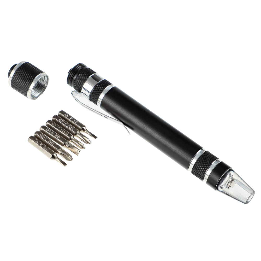 ЕРМАК Фонарь-мультиинструмент, с клипсой для крепления, 6 отверток, 4xLR41, 12,8х1,6см, арт.№ 209-003