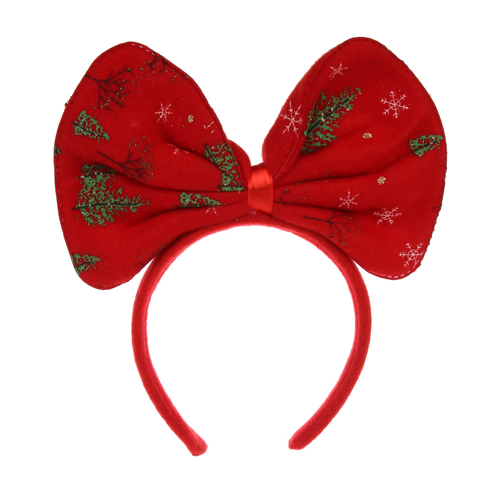 СНОУ БУМ Ободок новогодний с бантом, диаметр 12см, пластик, полиэстер, 2 дизайна, арт.№ 343-160