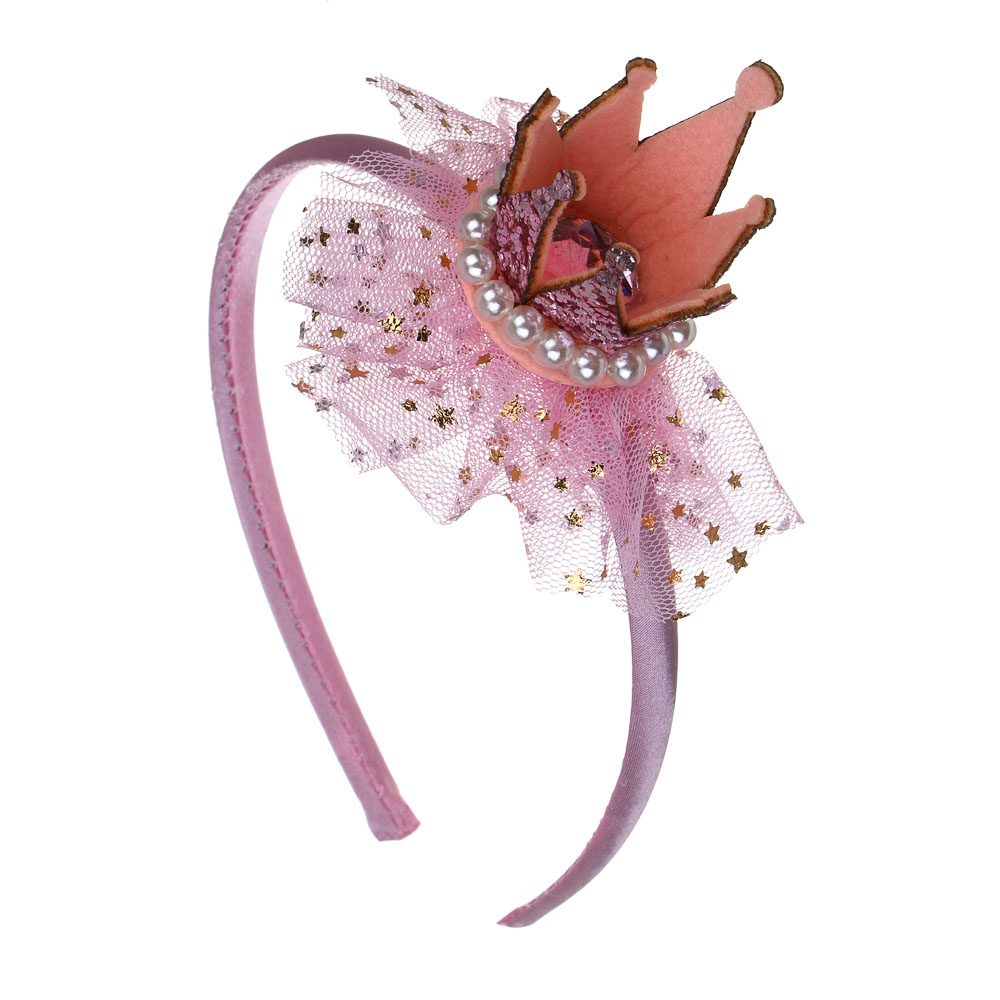 СНОУ БУМ Ободок с короной, диаметр 11,5см, пластик, полиэстер, 2 дизайна, арт.№ 343-161