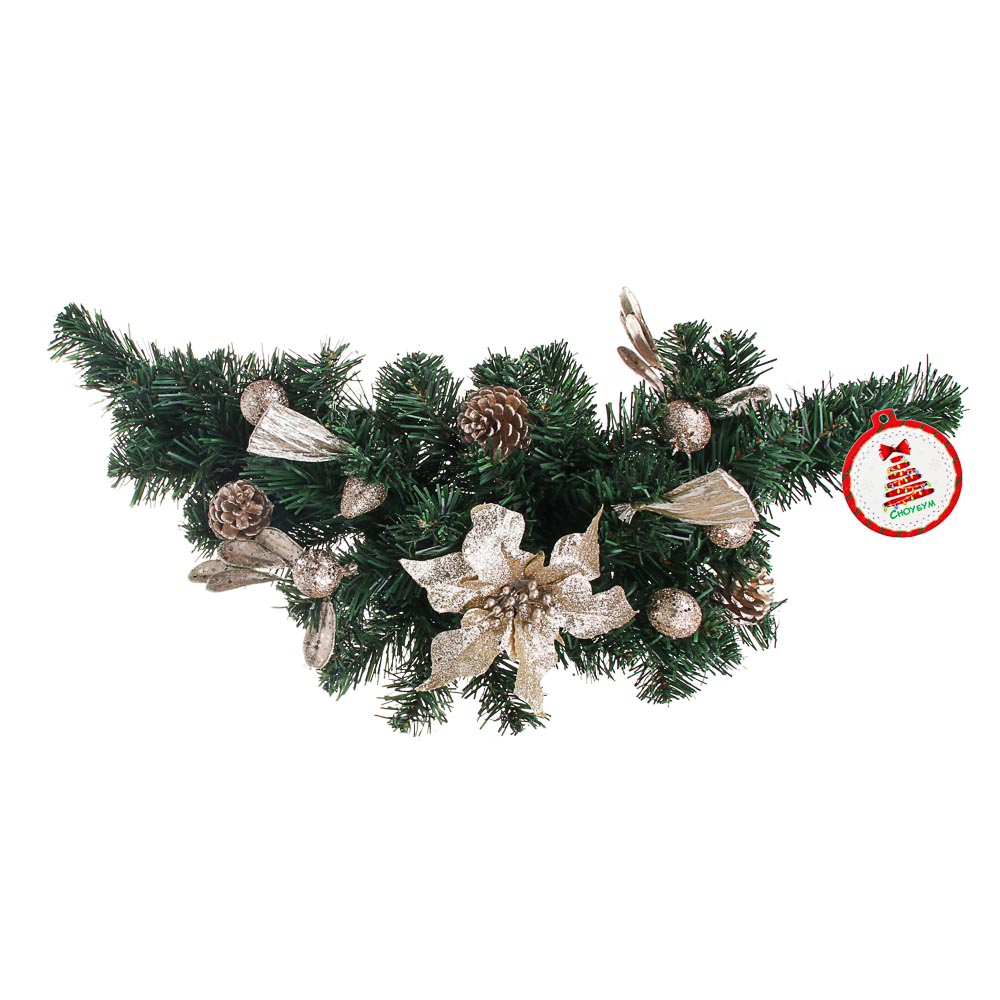 СНОУ БУМ Украшение декоративное еловое, пластик, полиэстер, 61см, шампань с золотом, арт.№ 379-132