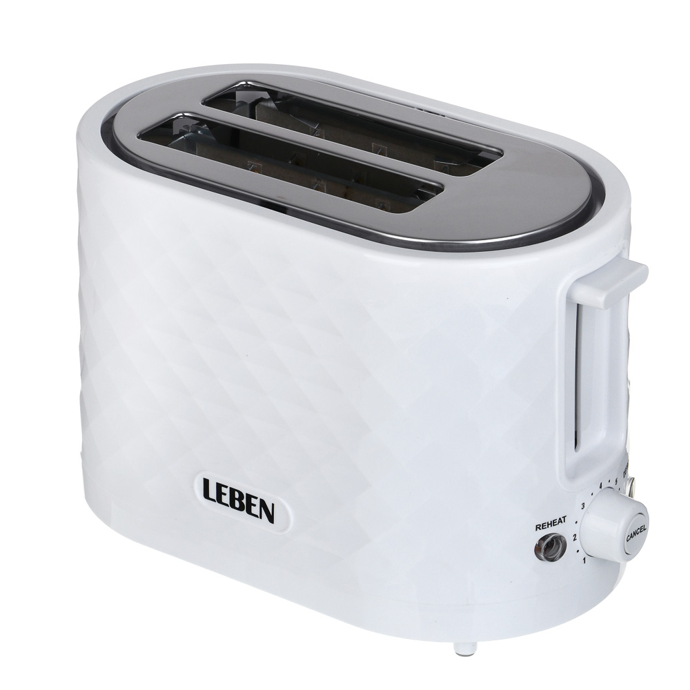LEBEN Тостер, 650 Вт, 2 слота, режим разморозки, поддон для крошек, пластик, металл, белый, арт.№ 271-029