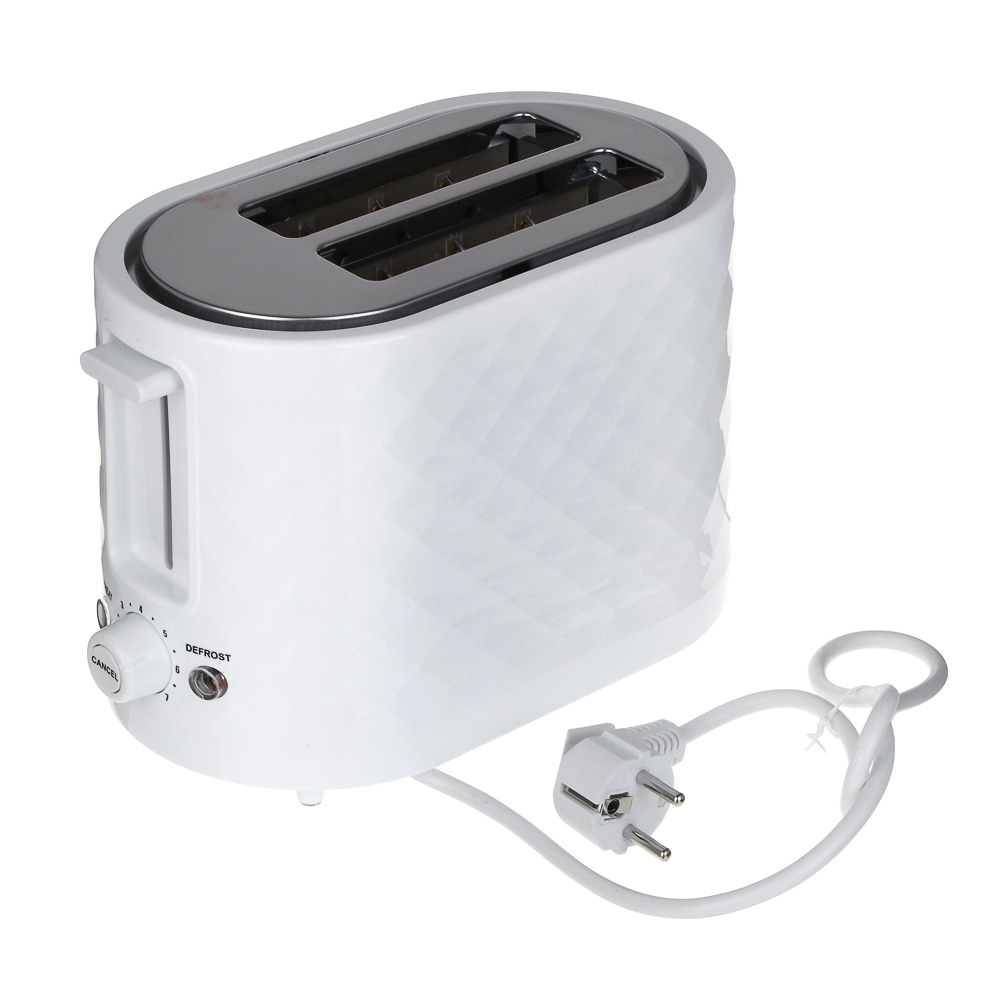 LEBEN Тостер, 650 Вт, 2 слота, режим разморозки, поддон для крошек, пластик, металл, белый, арт.№ 271-029