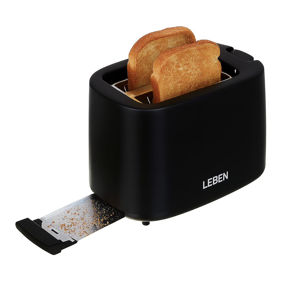 LEBEN Тостер, 650 Вт, 2 слота, регулятор мощности/степени прожарки, пластик, металл, чёрный, арт.№ 271-030