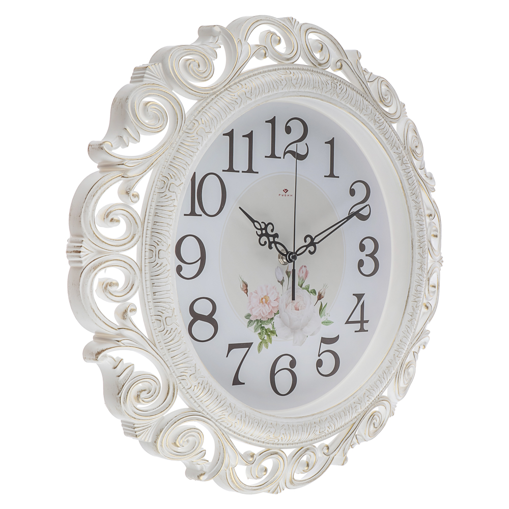 Часы настенные круг ажурный d=40,5см, корпус белый с золотом "Нежные пионы", арт.4126-003, арт.№ 581-380